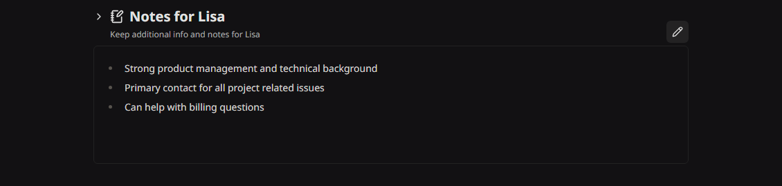The Notes section on a person profile, showing formatted text and the edit button