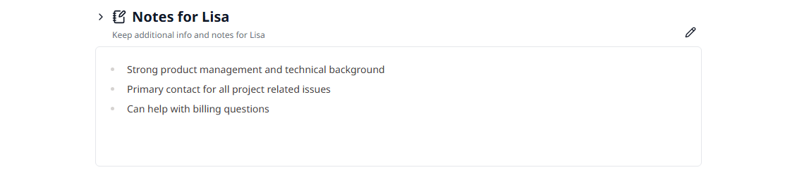 The Notes section on a person profile, showing formatted text and the edit button