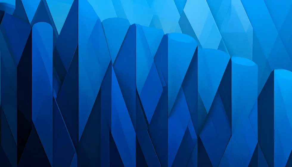 Tall faceted blue crystalline pillars, lit from above in shades of blue